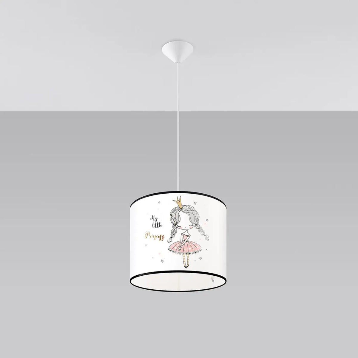 Suspension chambre d'enfant, abat-jour blanc illustré d'une princesse