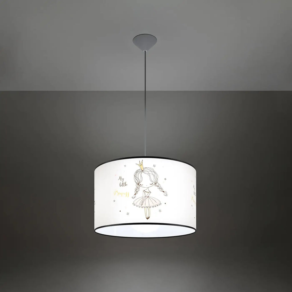 Suspension chambre d'enfant, abat-jour blanc illustré d'une princesse