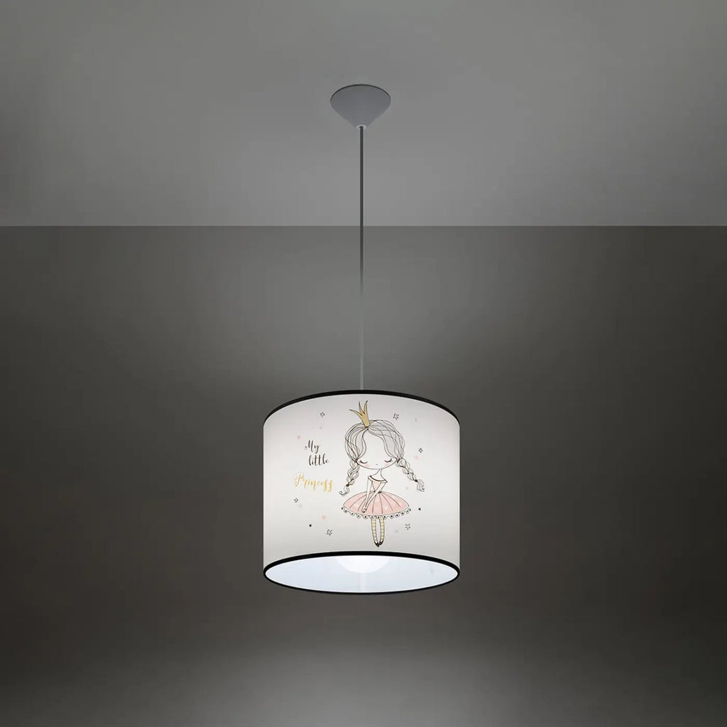 Suspension chambre d'enfant, abat-jour blanc illustré d'une princesse