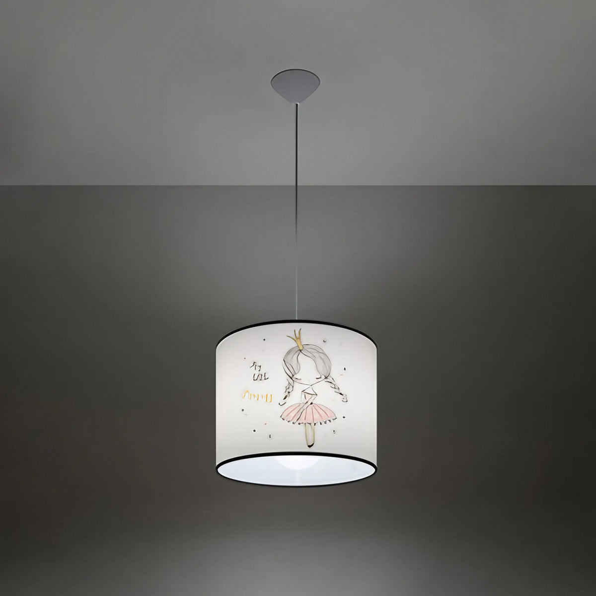 Suspension chambre d'enfant, abat-jour blanc illustré d'une princesse