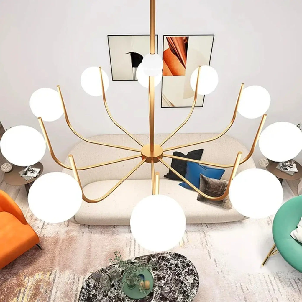 Suspension chandelier classique à globes opalins, S à L