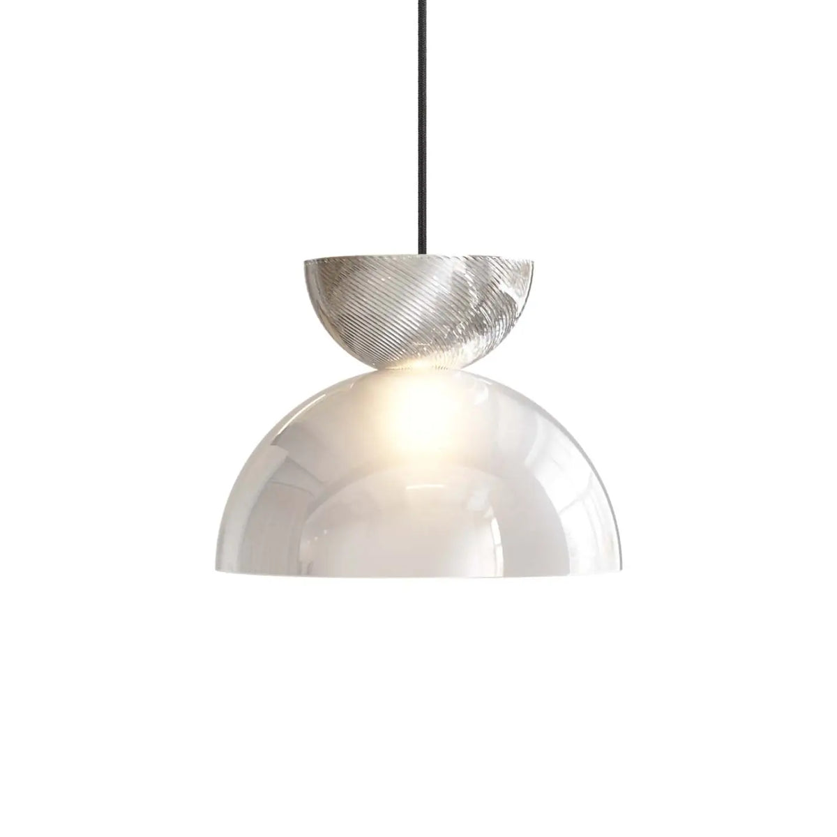 Suspension demi-sphère en verre miroir sur globe lumineux, G9, argenté