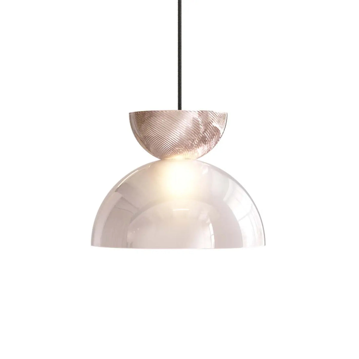 Suspension demi-sphère en verre miroir sur globe lumineux, G9, rose