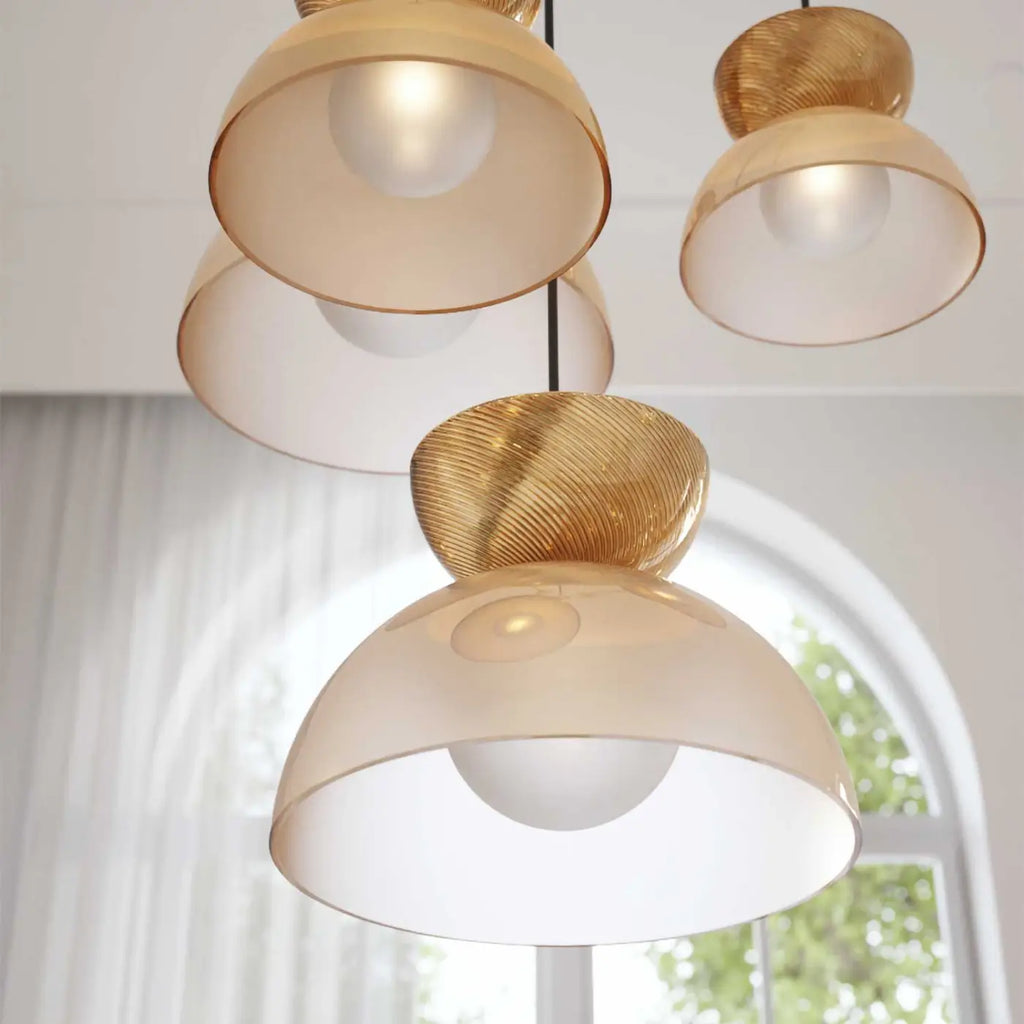 Suspension demi-sphère en verre miroir sur globe lumineux, G9