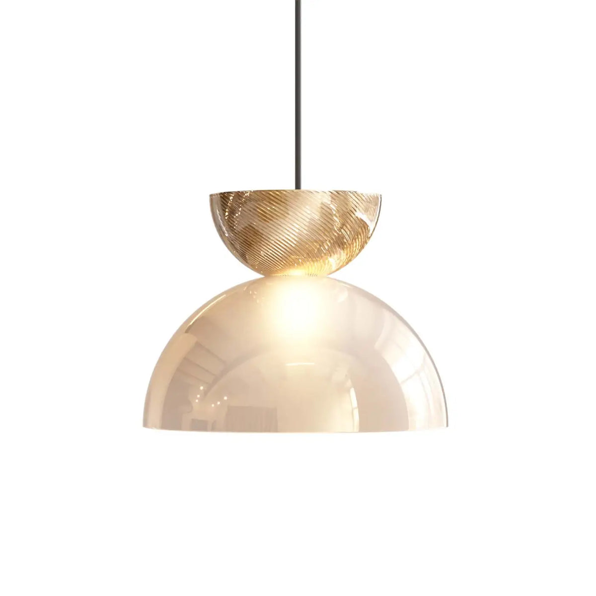 Suspension demi-sphère en verre miroir sur globe lumineux, G9, doré