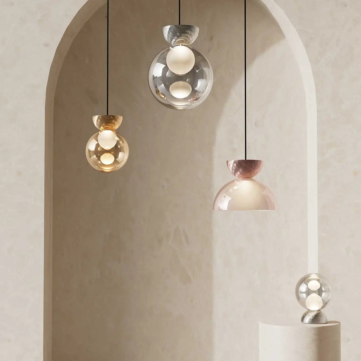 Suspension globe en verre miroir à sphère cachée, 20 ou 30 cm