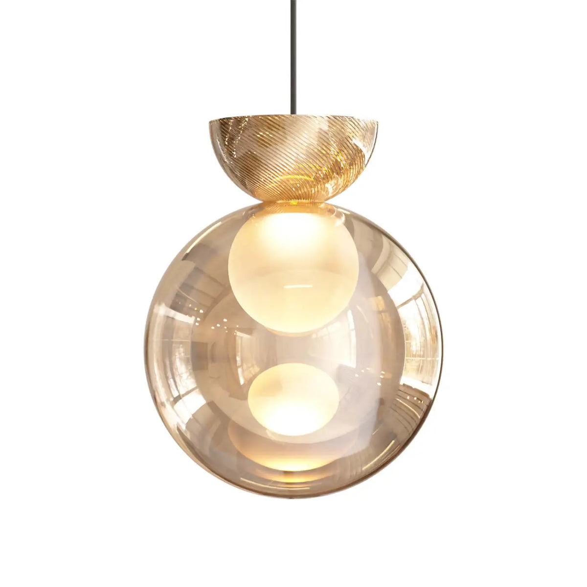 Suspension globe en verre miroir à sphère cachée, 20 ou 30 cm, doré