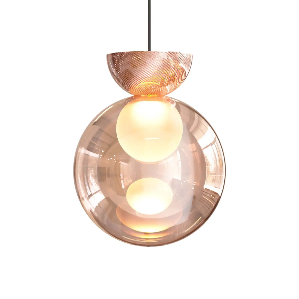 Suspension globe en verre miroir à sphère cachée, 20 ou 30 cm, rose
