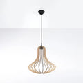 Suspension cloche évasée en lamelles de bois naturel, 41 cm