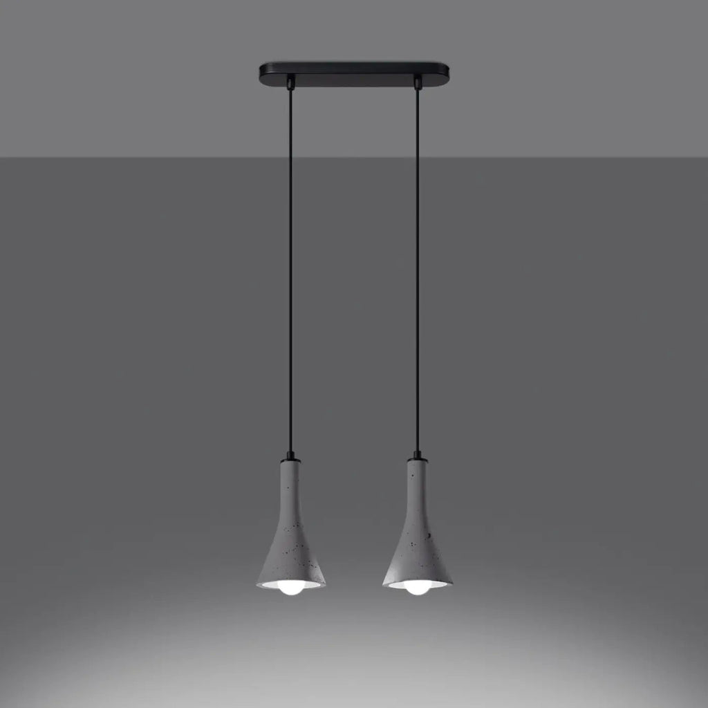 Suspension à cônes en béton brut et acier noir, 2 ou 3 lumières