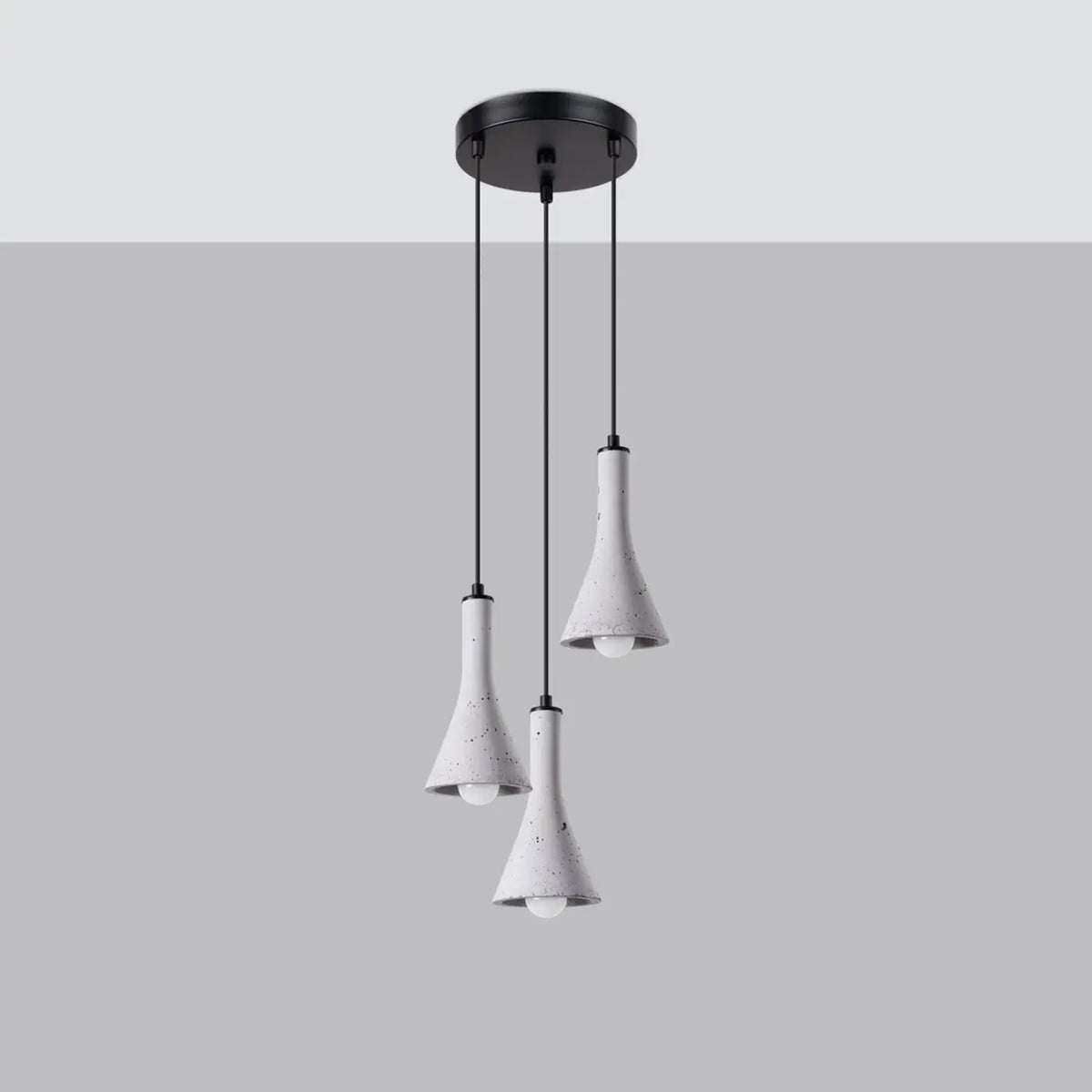 Suspension à cônes en béton brut et acier noir, 2 ou 3 lumières