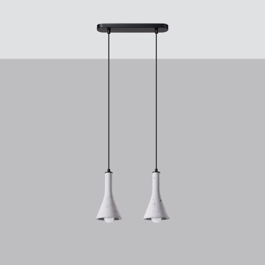 Suspension à cônes en béton brut et acier noir, 2 ou 3 lumières