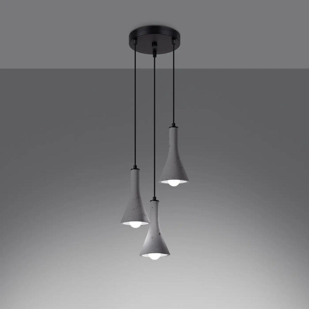 Suspension à cônes en béton brut et acier noir, 2 ou 3 lumières