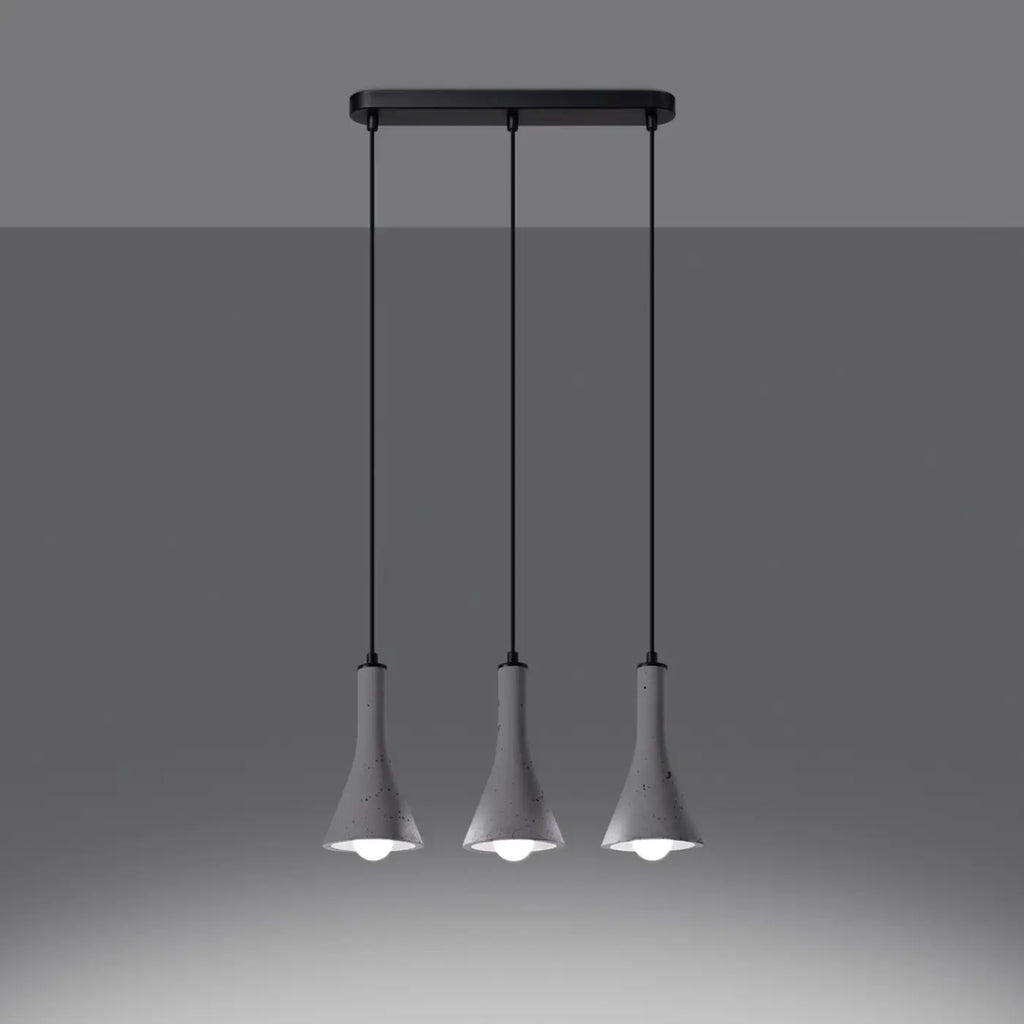 Suspension à cônes en béton brut et acier noir, 2 ou 3 lumières
