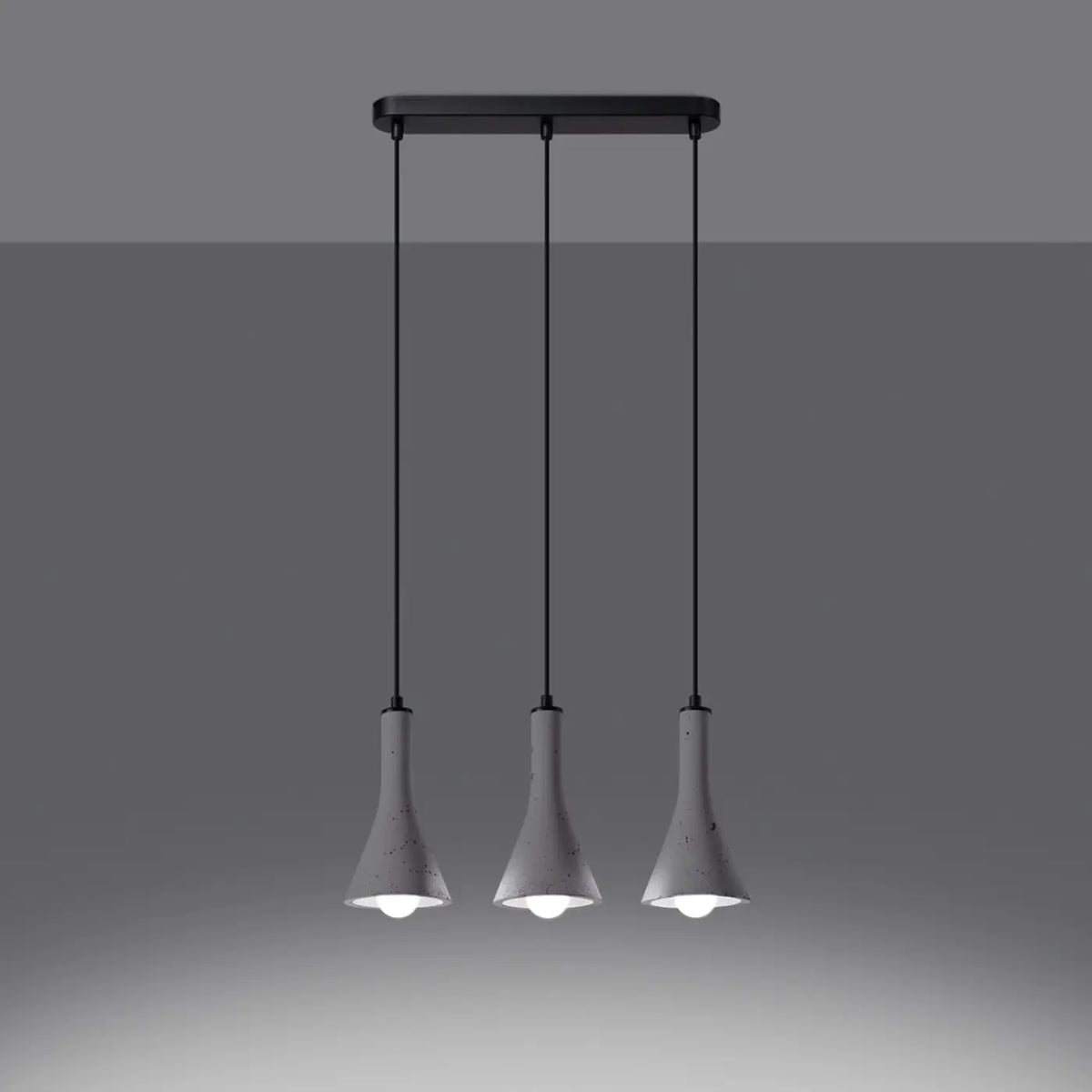 Suspension à cônes en béton brut et acier noir, 2 ou 3 lumières