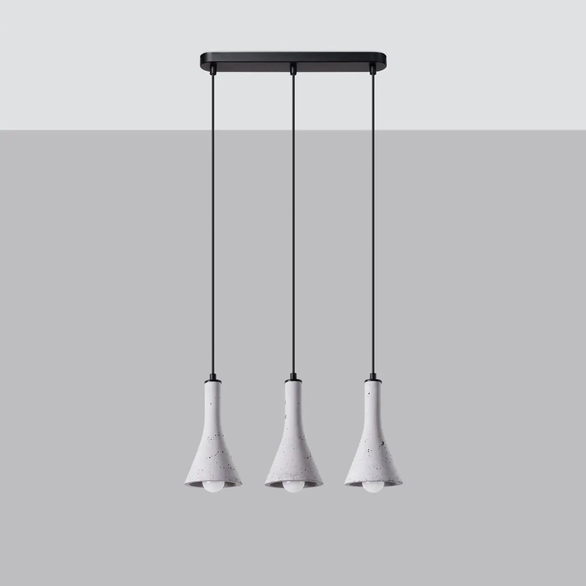 Suspension à cônes en béton brut et acier noir, 2 ou 3 lumières