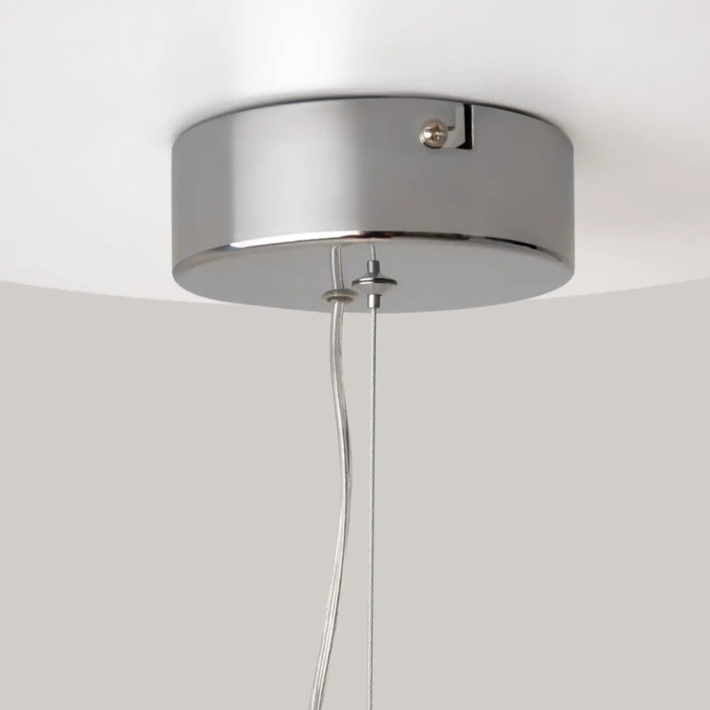 Suspension LED cinq globes en verre sur structure dorée