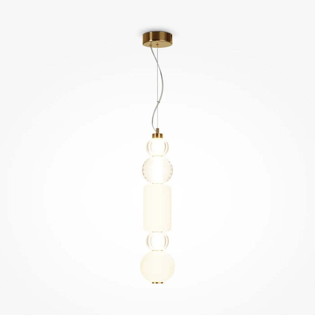 Suspension LED cinq globes en verre sur structure dorée