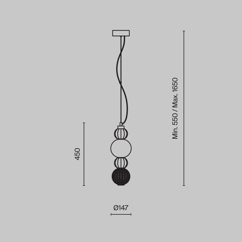 Petite suspension LED globe de verre, col en métal doré