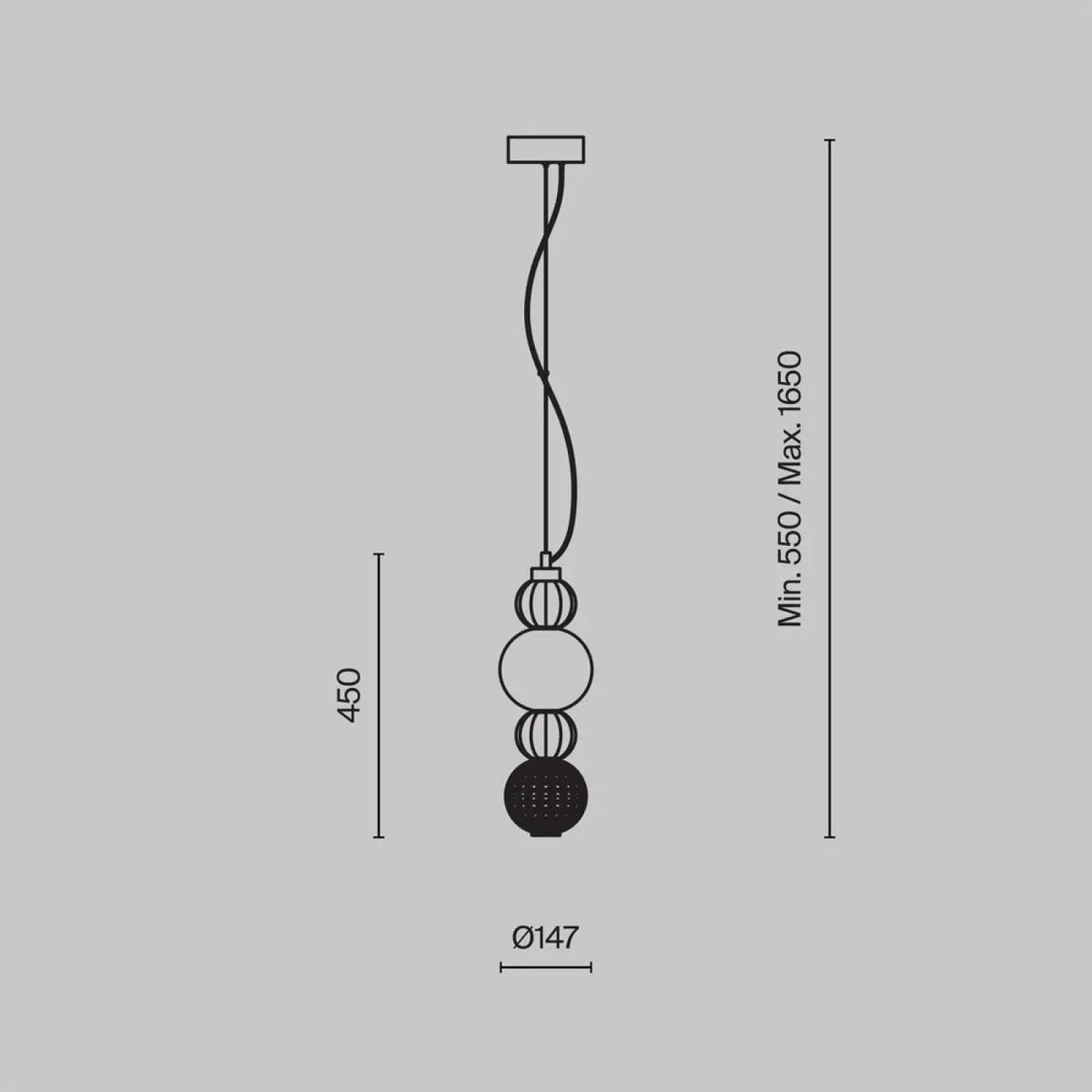 Petite suspension LED globe de verre, col en métal doré
