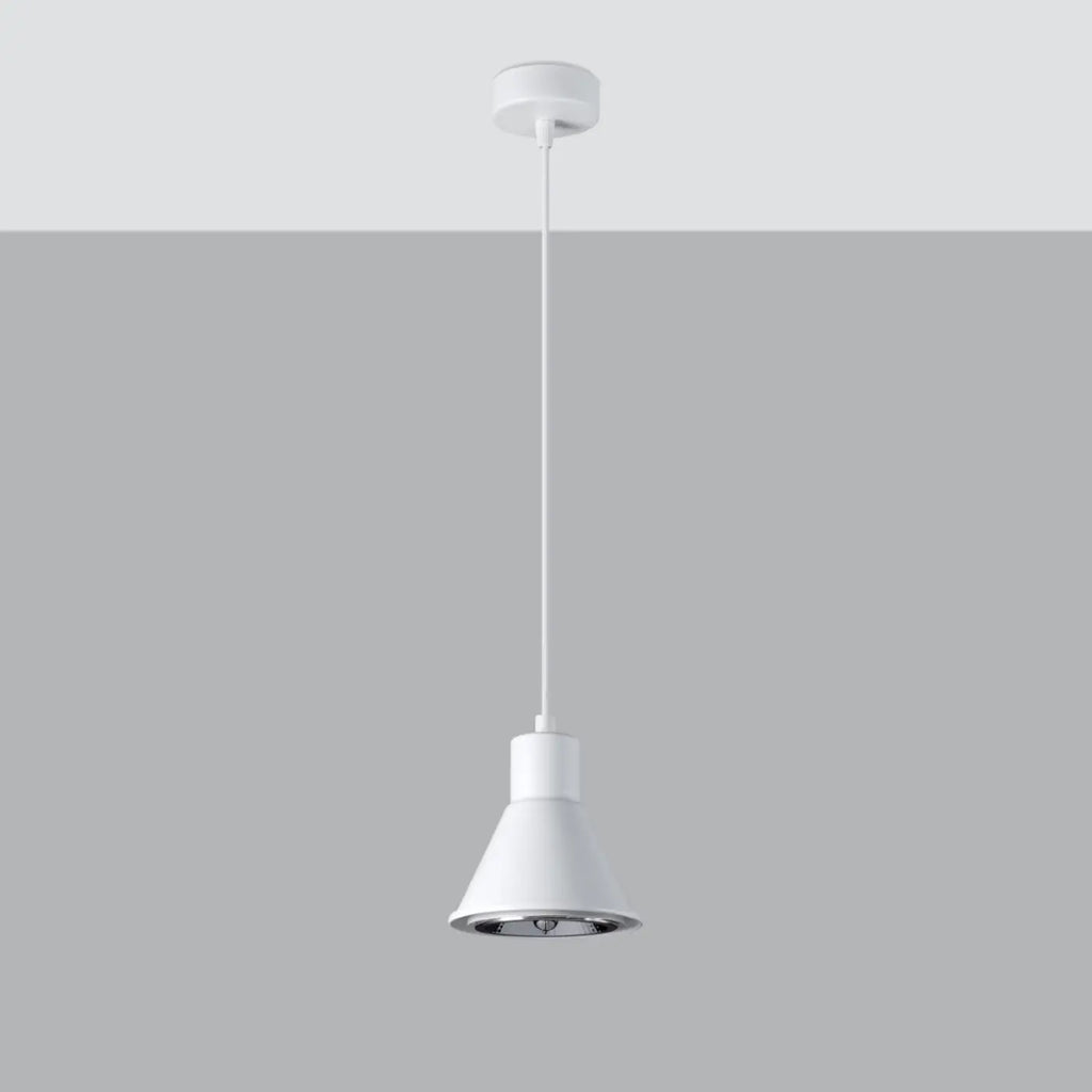 Petite suspension cône en métal blanc pour ampoule ES111