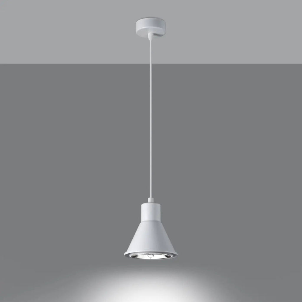 Petite suspension cône en métal blanc pour ampoule ES111