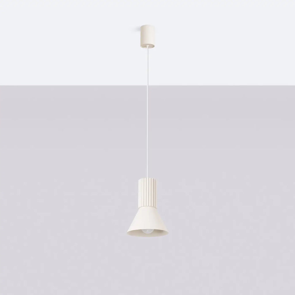 Suspension petit cône cannelé, 1 ou 3 lumières, trois finitions, beige