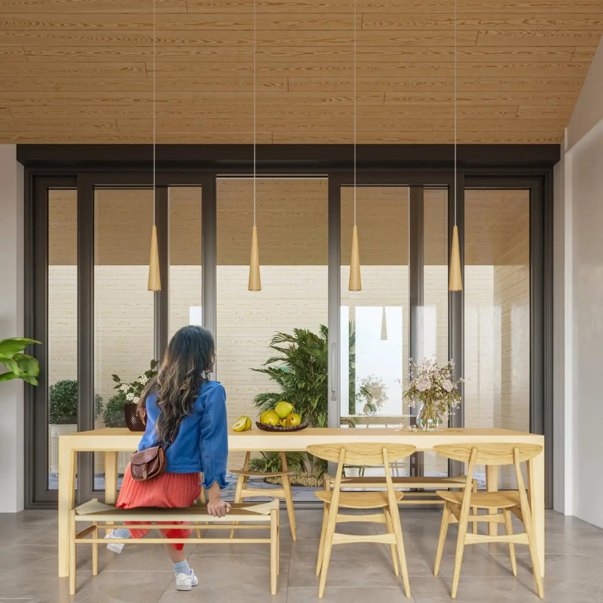 Suspension étroite en bois naturel, 1 ou 3 lumières GU10