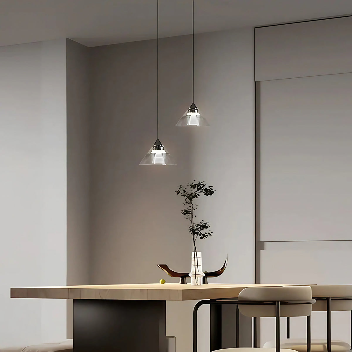 Suspension conique en verre strié pour cuisine, tailles S à XL, noir