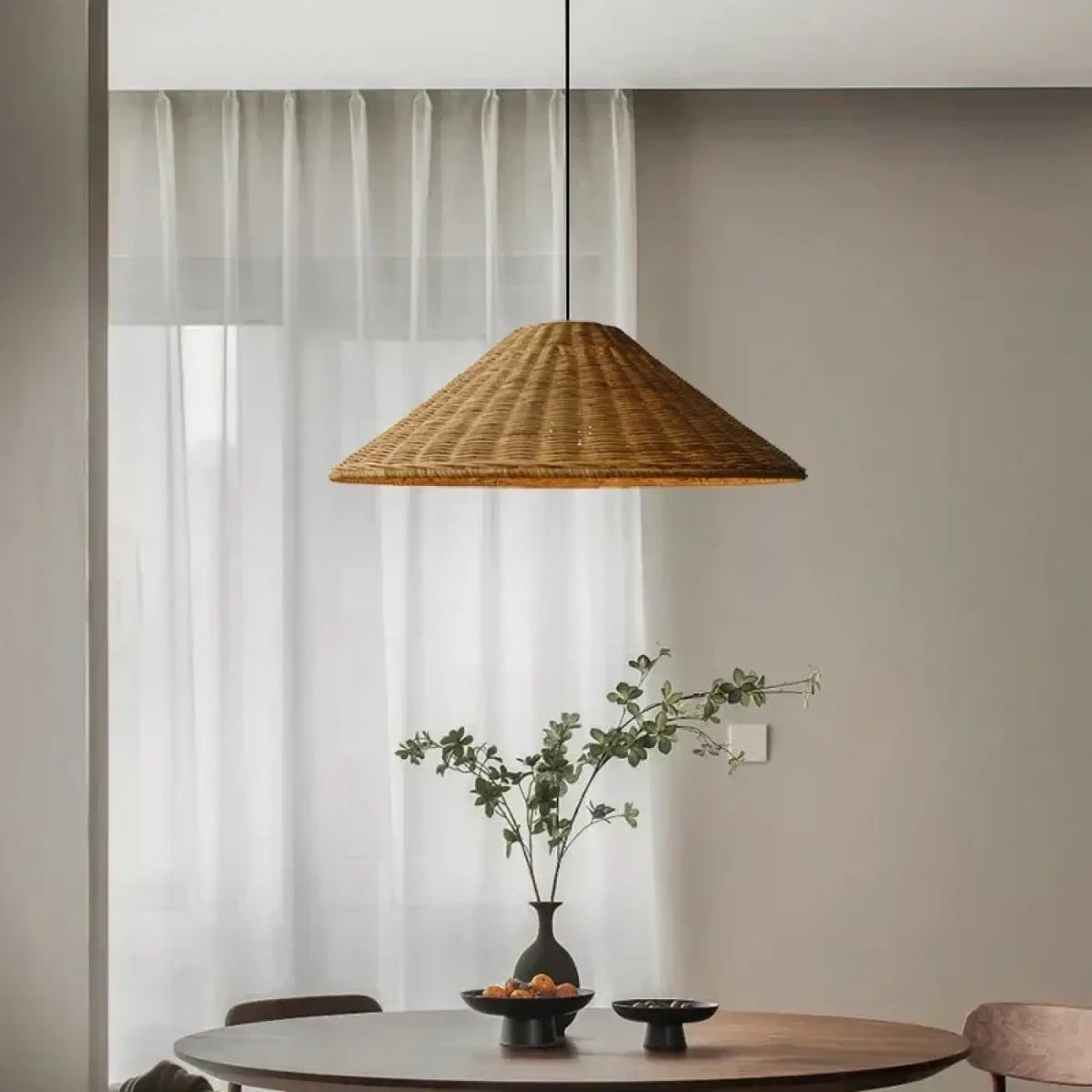 Suspension conique en rotin naturel pour cuisine, tailles S, M, L