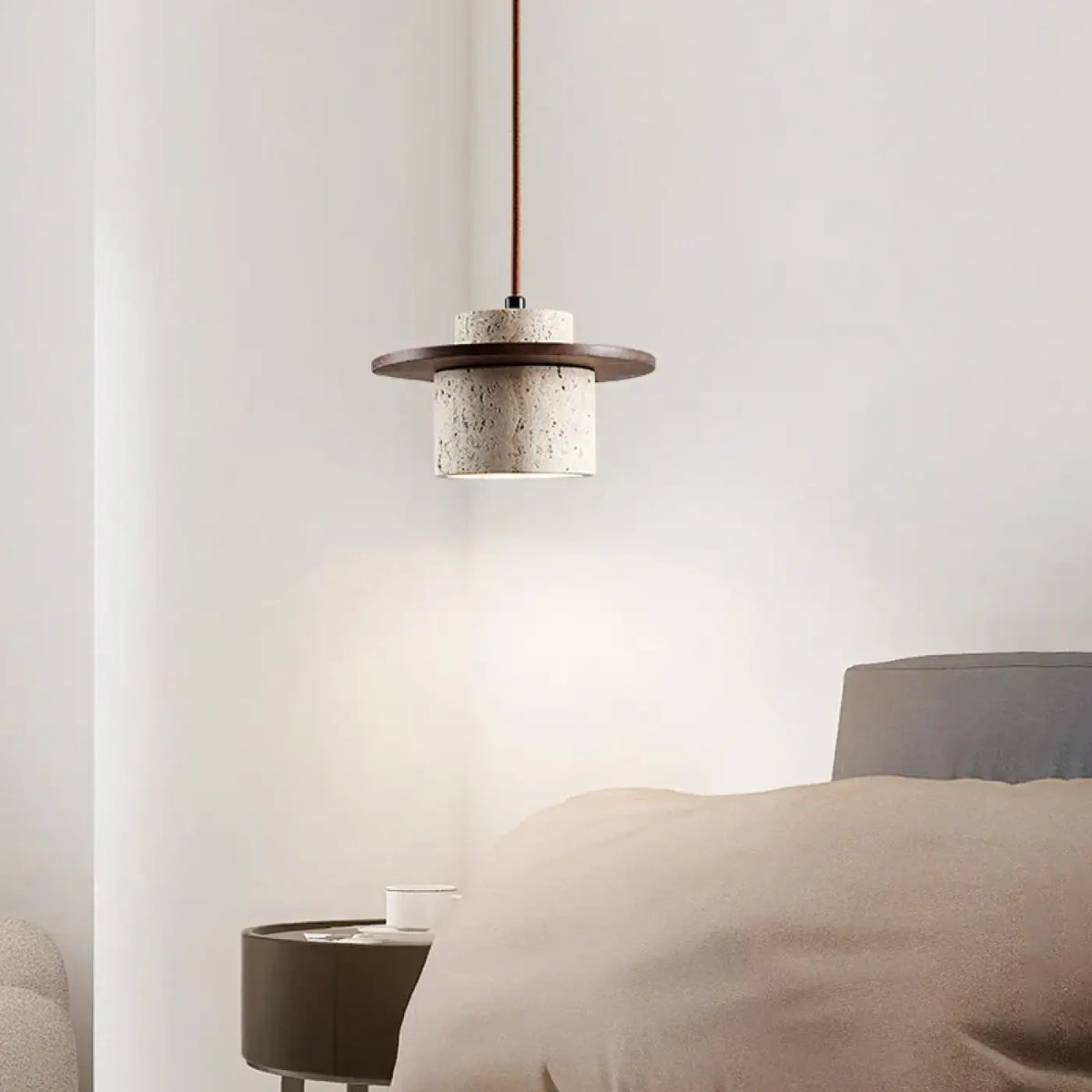 Suspension contemporaine en marbre et bois naturel, deux coloris, marron