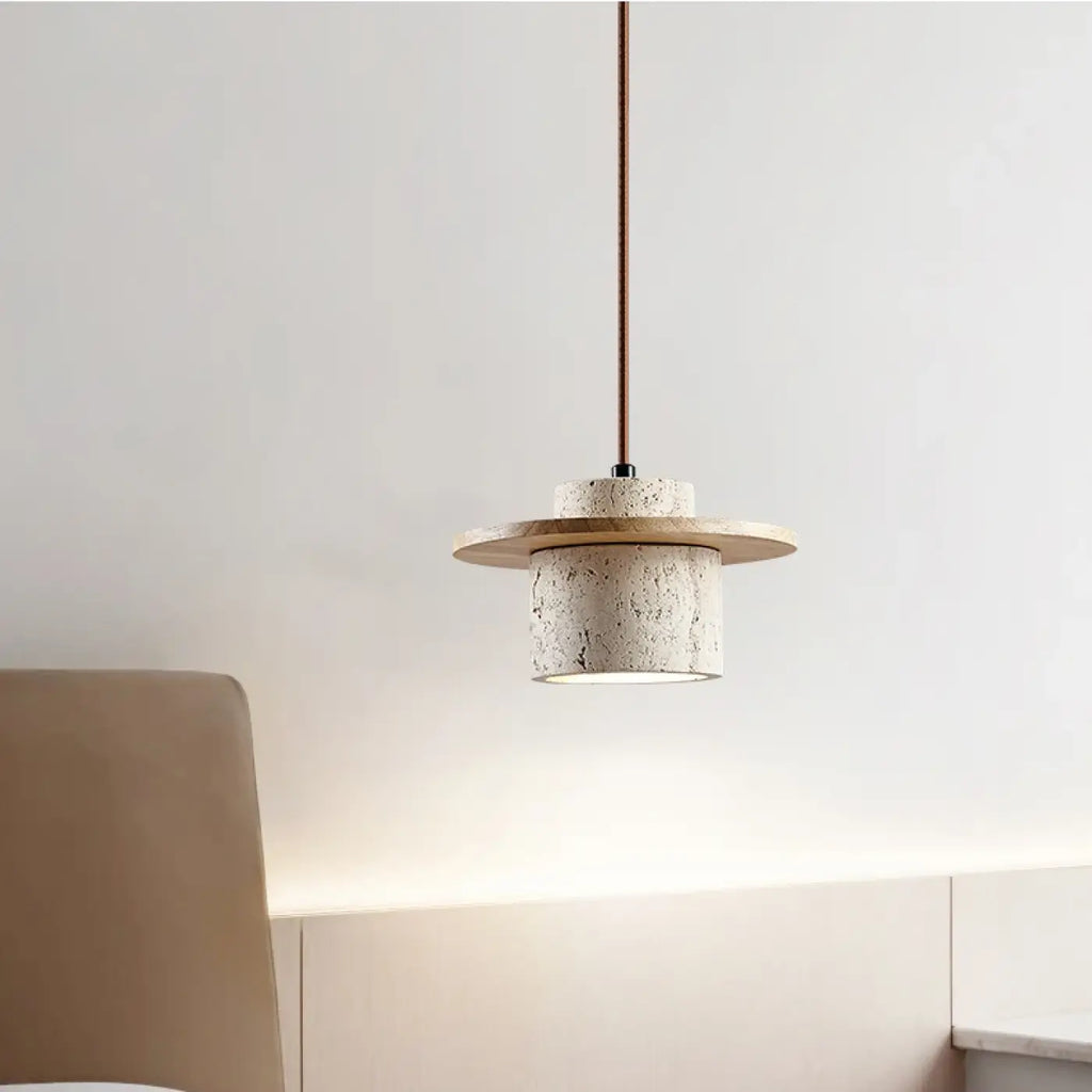 Suspension contemporaine en marbre et bois naturel, deux coloris