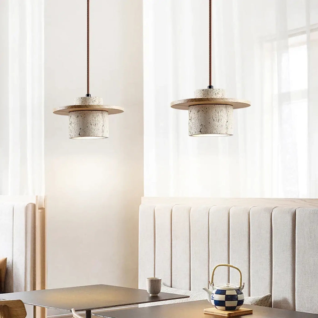 Suspension contemporaine en marbre et bois naturel, deux coloris