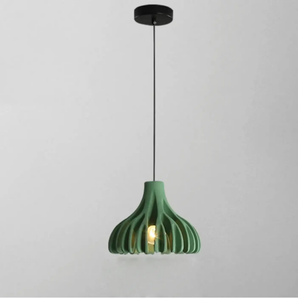 Suspension en bois et couleur, cinq coloris, lumière au choix