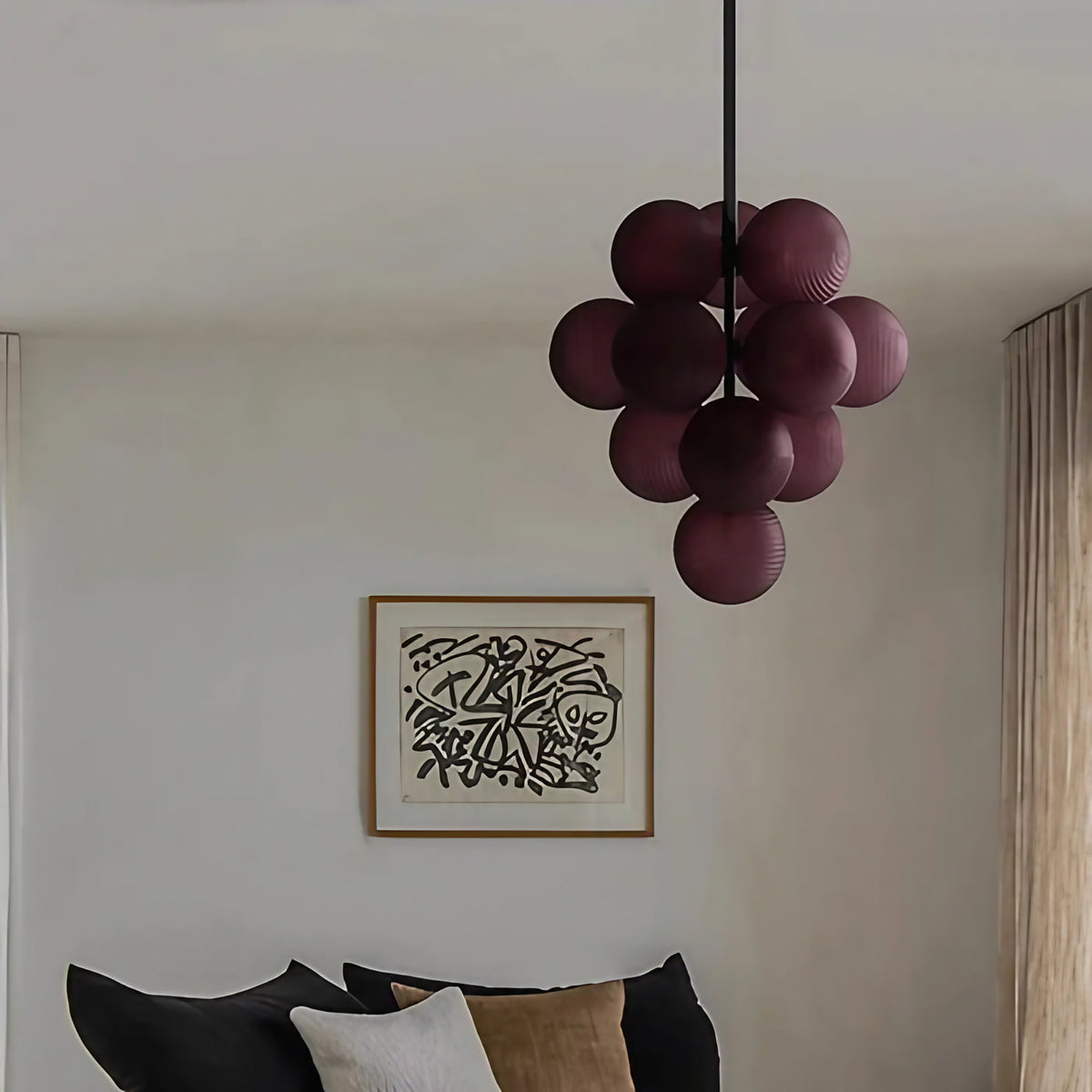Suspension grappe de boules en verre, quatre coloris, violet