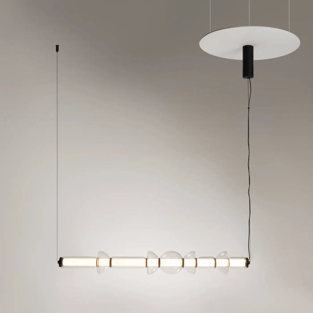 Suspension LED linéaire en verre rayé de 98 cm, noir ou doré, noir