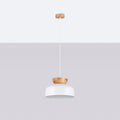 Suspension coupole en acier coiffée de bois, blanc ou noir, blanc/bois naturel