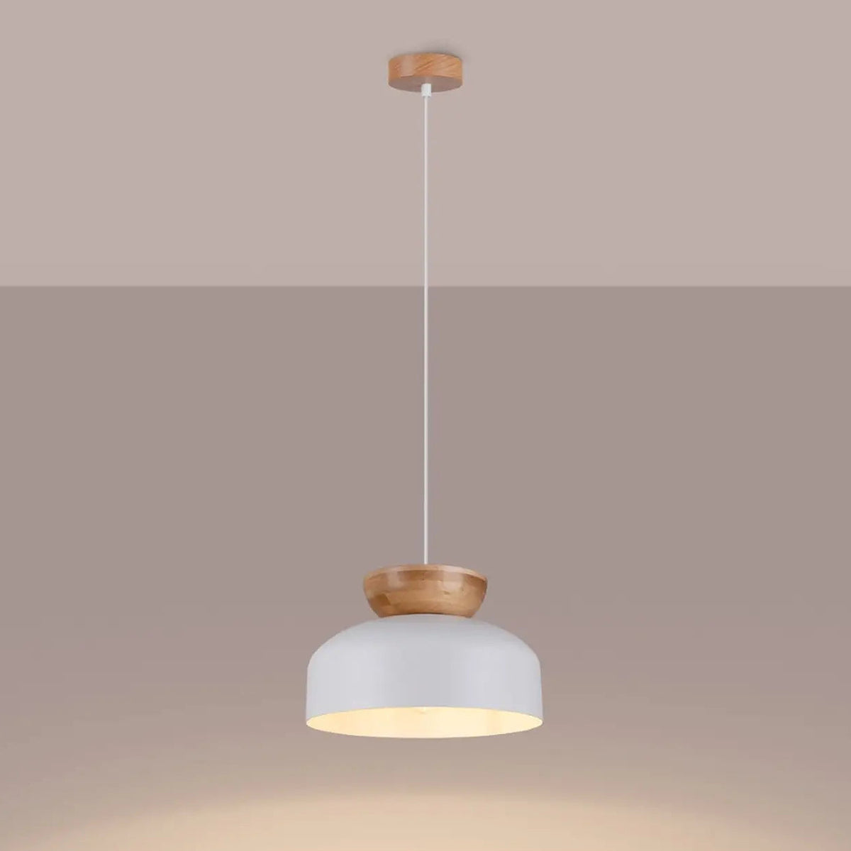 Suspension coupole en acier coiffée de bois, blanc ou noir