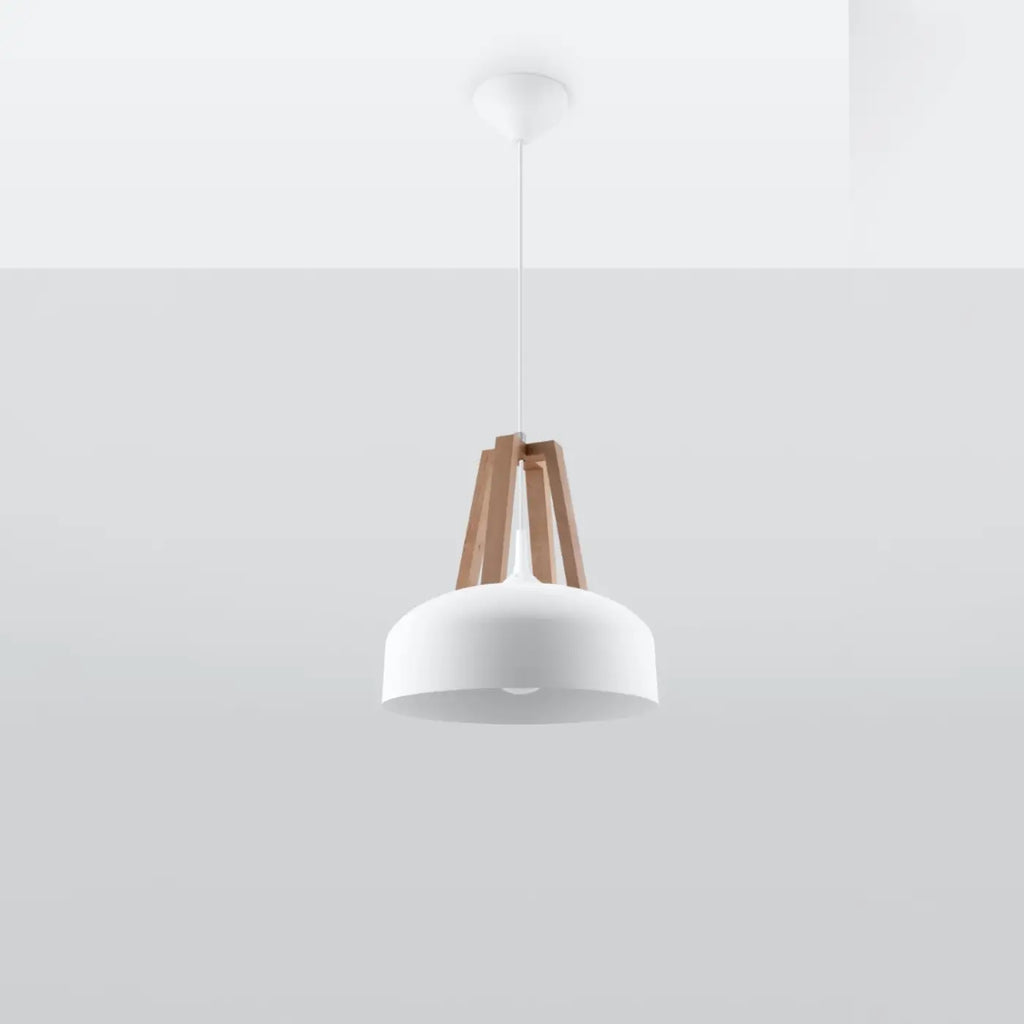 Suspension coupole en acier de 30 cm, quatre finitions, blanc/bois naturel