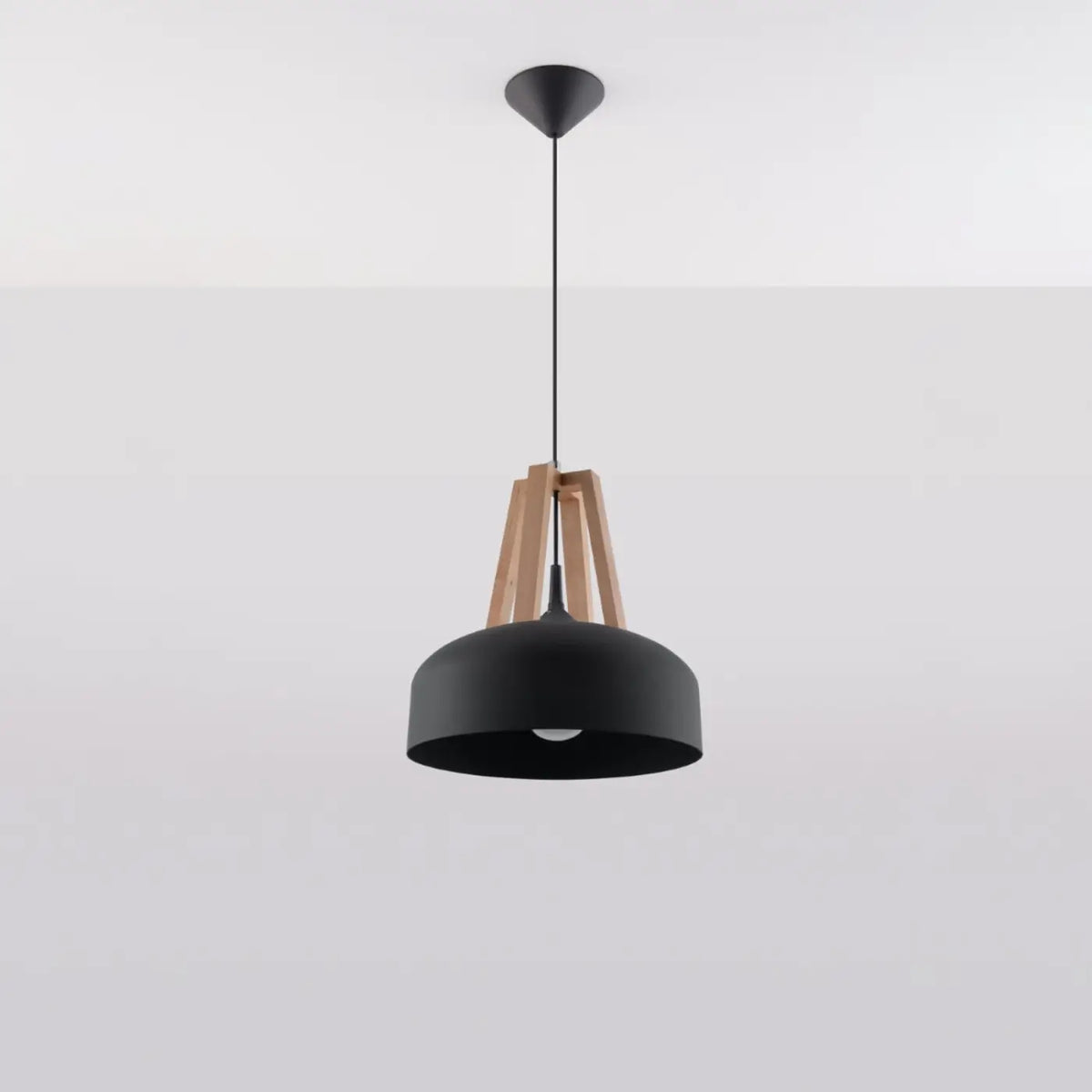 Suspension coupole en acier de 30 cm, quatre finitions, noir/bois naturel