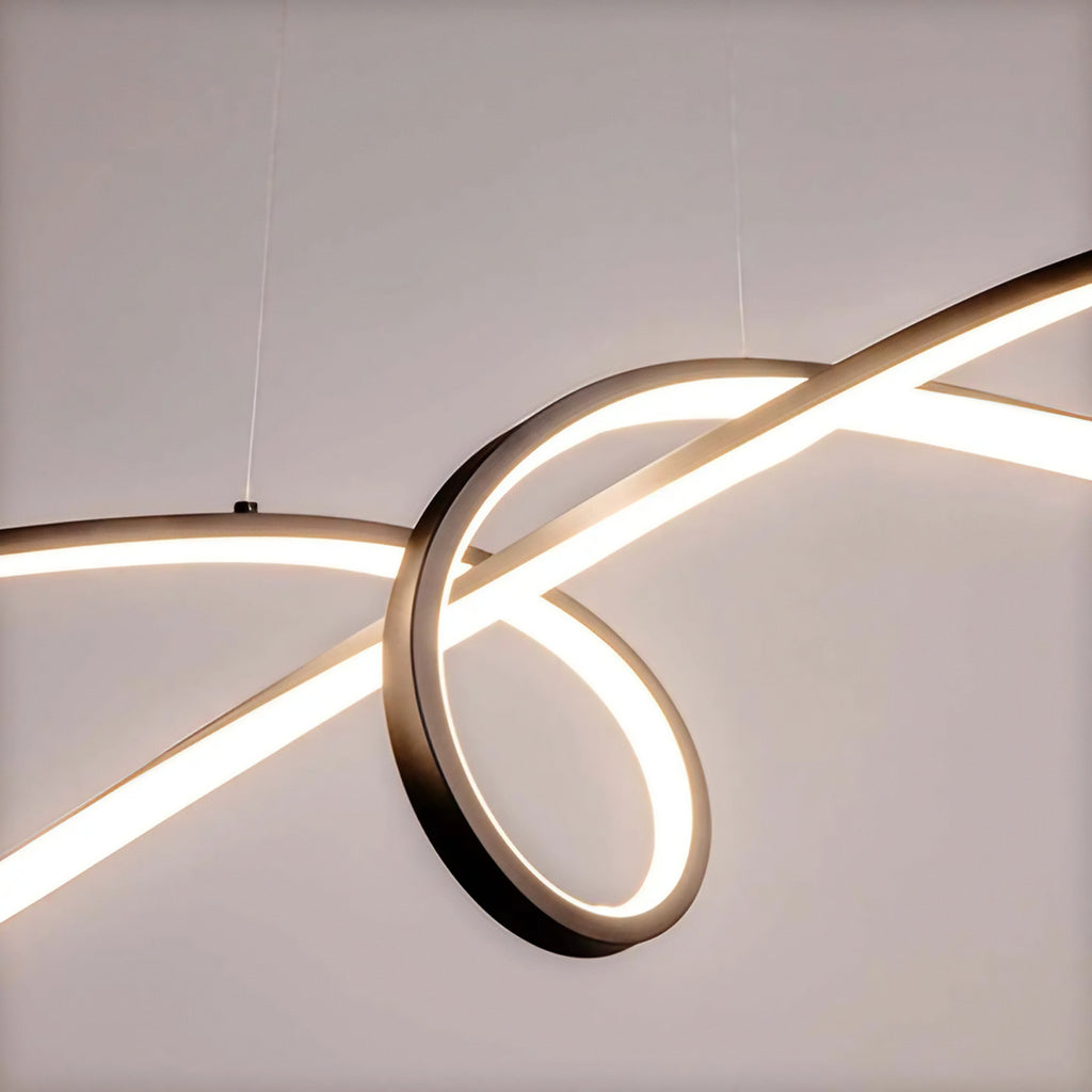 Suspension LED en boucle nouée, aluminium noir ou doré, 92 cm