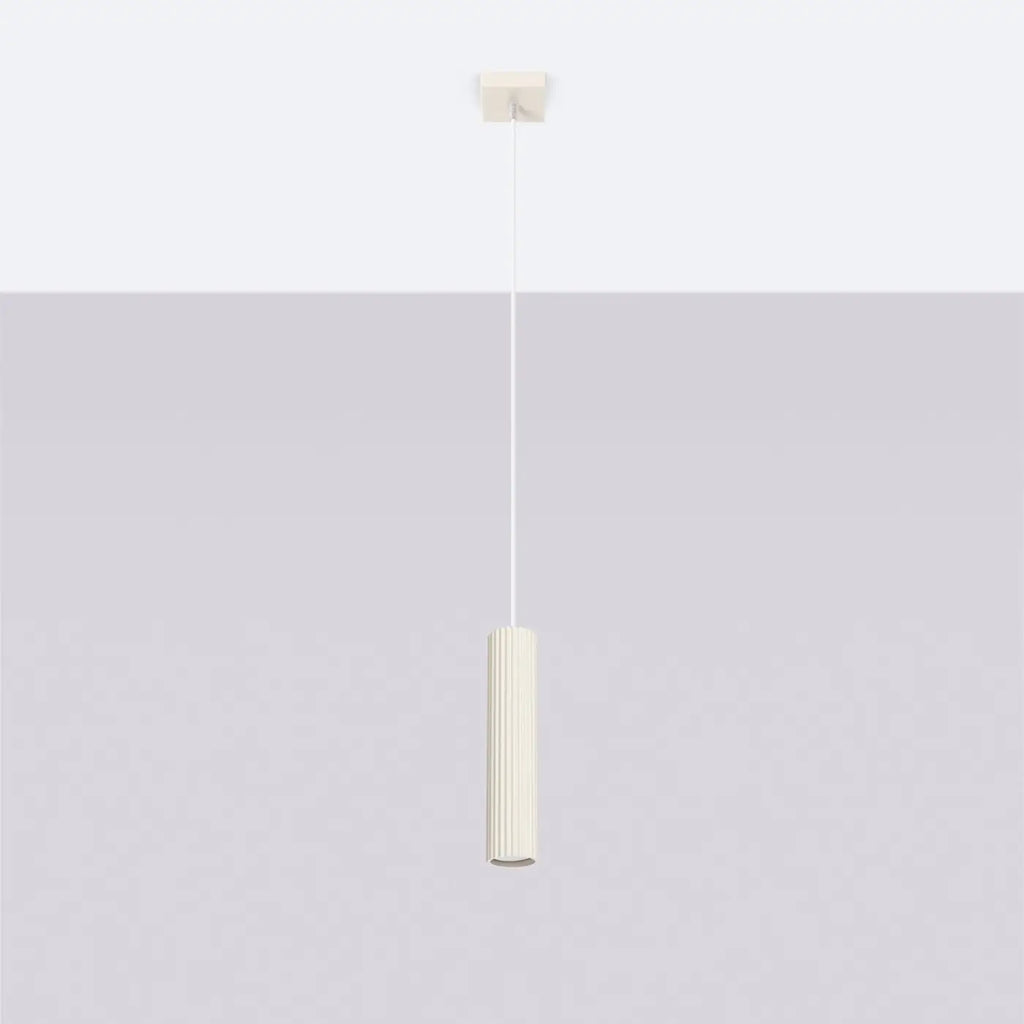 Suspension cylindre en aluminium nervuré, une ampoule GU10, beige