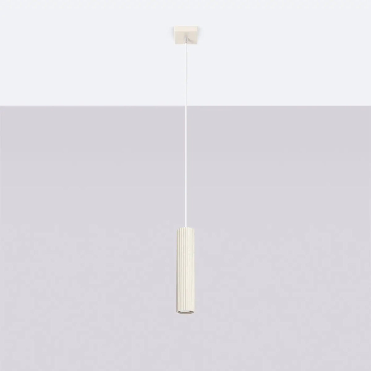 Suspension cylindre en aluminium nervuré, une ampoule GU10, beige