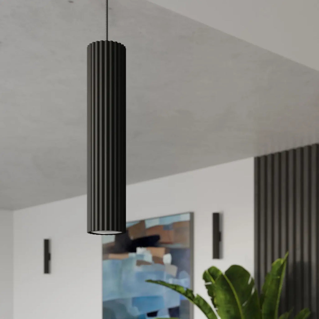 Suspension cylindre en aluminium nervuré, une ampoule GU10