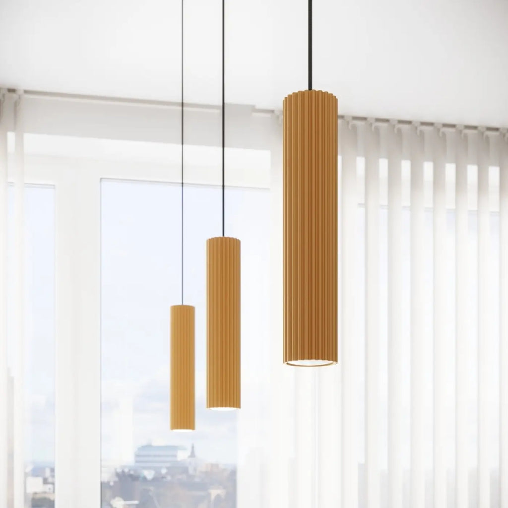 Suspension cylindre en aluminium nervuré, une ampoule GU10