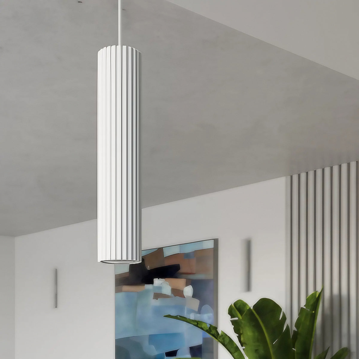 Suspension cylindre en aluminium nervuré, une ampoule GU10