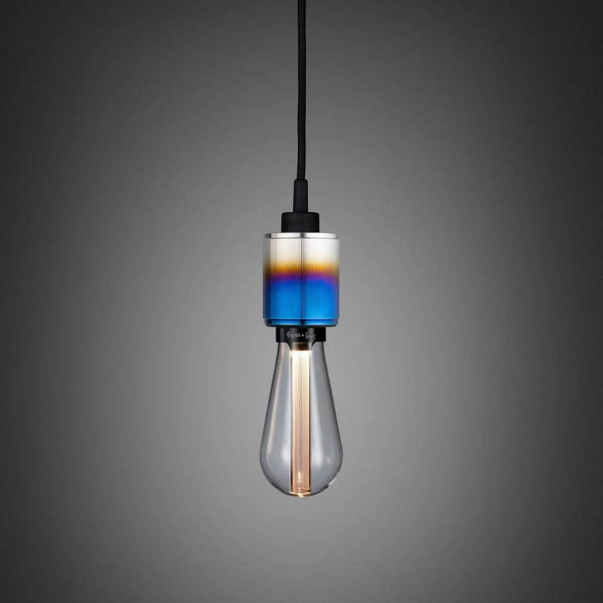 Suspension cylindre en métal massif strié, ampoule apparente E27, multicolore