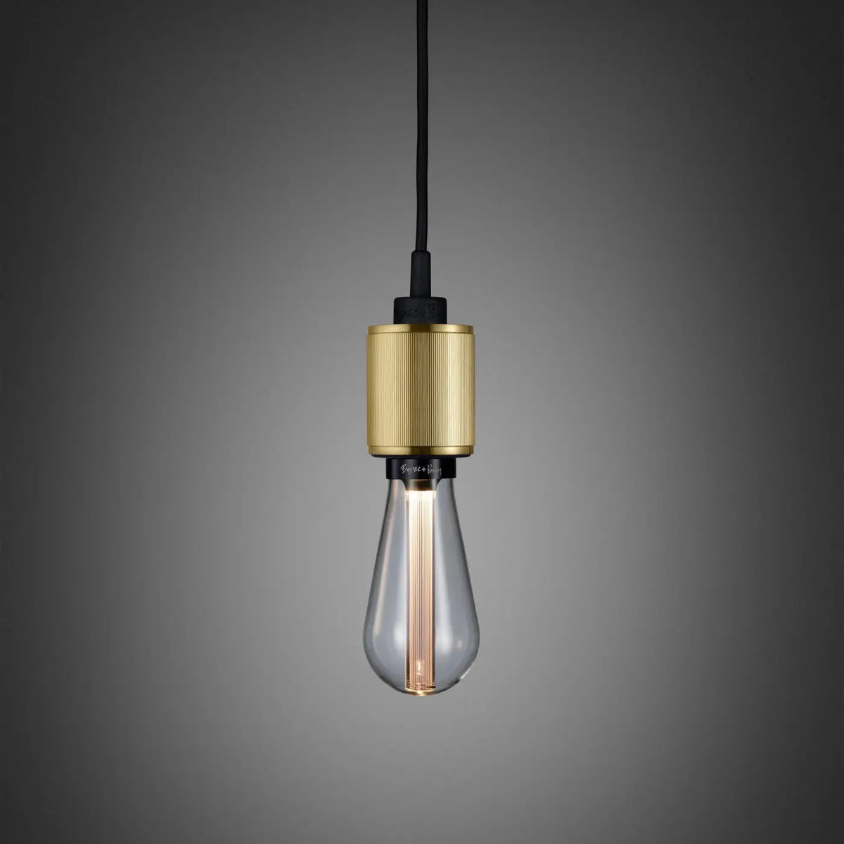 Suspension cylindre en métal massif strié, ampoule apparente E27, doré