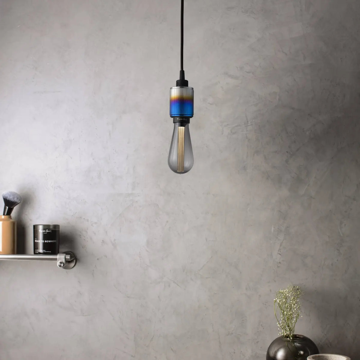 Suspension cylindre en métal massif strié, ampoule apparente E27