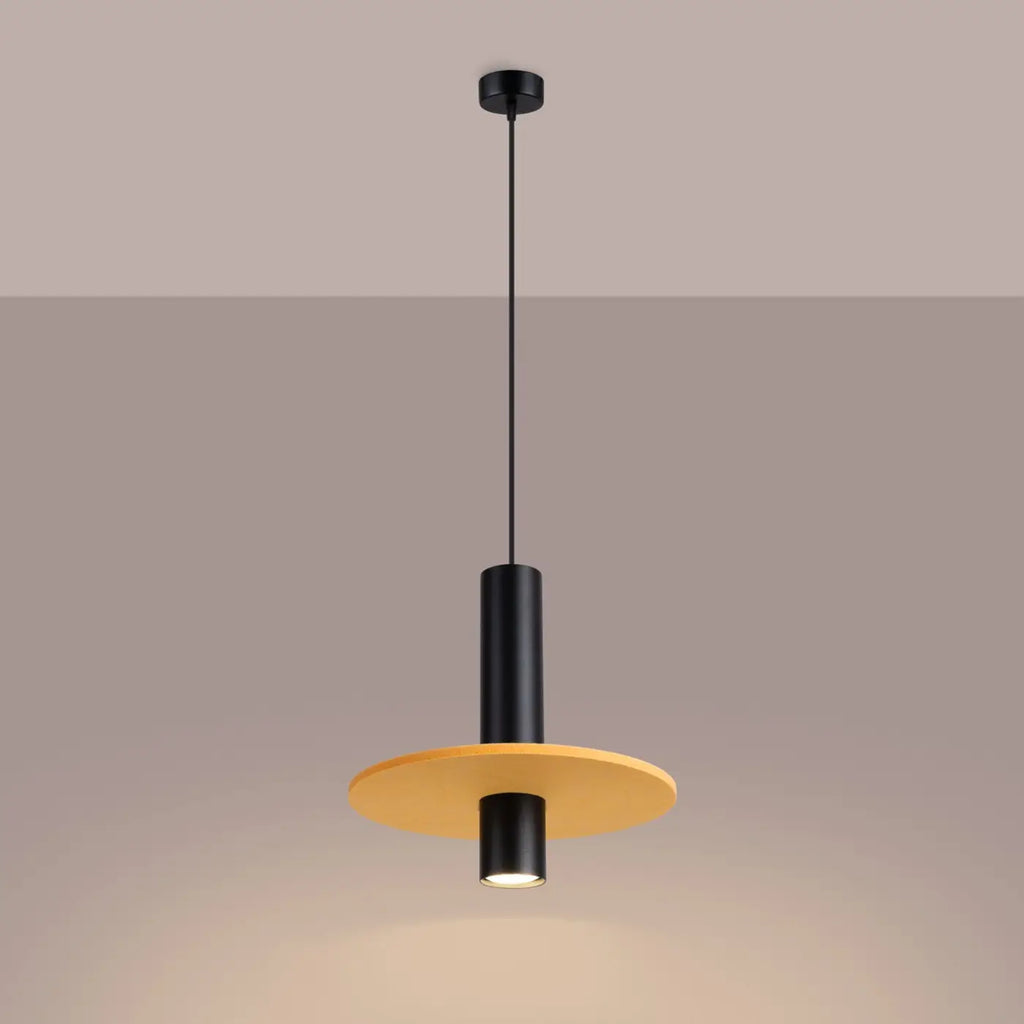 Suspension tube en acier noir et disque de feutre, GU10